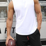 kkboxly  Solid Color Casual Slightly Stretch Round Neck Tank Top, Men's Tank Top For Summer Outdoor Gym Workout