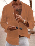 kkboxly  Solid Men's Casual Loose Long Sleeve Button Up Shirt, Spring Fall Outdoor