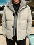 Plus Size Men's Hooded Puffer Jacket For Fall Winter, Patchwork Fake Two-piece Jacket, Thick Warm Tops For Males, Men's Clothing