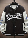 kkboxly  Letter Print Color Block Varsity Jackets, Men's Casual Baseball Collar Jacket Coat For Spring Fall
