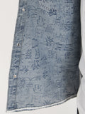 kkboxly  Chinese Character Print Denim Jacket, Casual Street Style Lapel Button Up Jacket