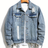 kkboxly  Men's Trendy Denim Jackets, Vintage Lapel Comfy Streel Style Tops For Men's Autumn & Winter Wearing