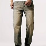 kkboxly  Men's Casual Loose Fit Straight Leg Jeans, Chic Street Style Denim Pants