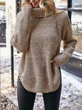 kkboxly  Solid Turtle Neck Pullover Sweater, Casual Long Sleeve Raglan Shoulder Sweater For Fall & Winter, Women's Clothing