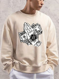 kkboxly  Cartoon Praying Hands With Money Print Sweatshirt, Men's Casual Graphic Design Slightly Stretch Crew Neck Pullover Sweatshirt For Autumn Winter