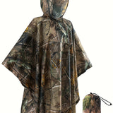 kkboxly  Leaf Pattern Hooded Waterproof Raincoat, Men's Breathable Poncho Cloth For Outdoor Activities