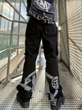 kkboxly  Letter Print Drawstring Cargo Pants, Y2K Long Length Fashion Pants With Pocket, Women's Clothing