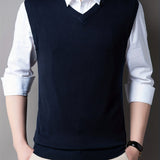kkboxly  Casual Knitted Pullover, V-neck Sleeveless Thermal Jacket, Wool Vest, Men's Tank Top  For Autumn And Winter