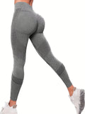 kkboxly  Solid Stripes High Stretch Yoga Leggings, Seamless High Waist Quick Drying Casual Pants, Women's Activewear