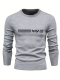 All Match Knitted Sweater, NASA Pattern Men's Casual Warm Mid Stretch Crew Neck Pullover Sweater For Men Fall Winter