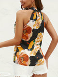kkboxly  Floral Print Cross Halter Neck Blouse, Casual Sleeveless Blouse For Spring & Summer, Women's Clothing