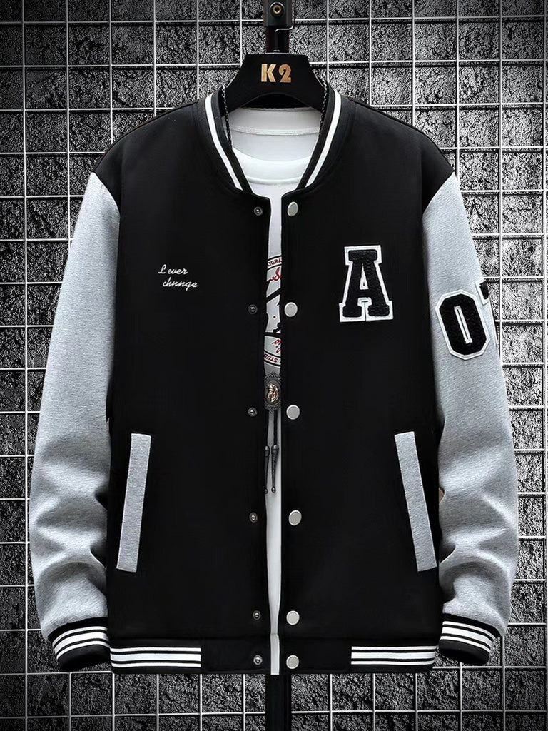 kkboxly Men's Stylish Baseball Jacket - Make a Lasting Impression with a Patch Long Sleeve Look