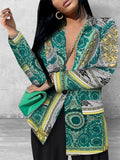 Ethnic Floral Print Blazer, Boho Lapel Long Sleeve Outerwear, Women's Clothing