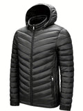 kkboxly  Men's Lightweight Warm Hooded Jacket, Casual Stand Collar Zipper Pockets Padded Coat