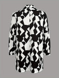 kkboxly  Geo Print Ruched Blazer, Casual Open Front Work Office Outerwear, Women's Clothing