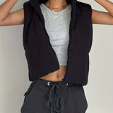 kkboxly  Zip Up Solid Vest, Casual Sleeveless Winter High Neck Jacket Vest, Women's Clothing