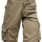 kkboxly  Cotton Comfortable Multi Pocket Cargo Shorts, Men's Casual Elastic Waist Cargo Shorts For Summer Outdoor
