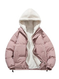 kkboxly  Warm Fleece Hooded Winter Jacket, Men's Casual Cotton Padded Coat For Fall Winter