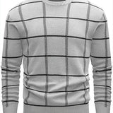 kkboxly  Men´s Casual Plaid Sweater, Loose Comfy Stretch Pullover, Men's Clothing