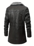 kkboxly  Plus Size Men's Lapel Faux Leather Business Coat Plush Fashion Leather Jacket, For Autumn And Winter, Confortable & Warm Style