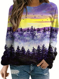 kkboxly   Marble Print Crew Neck Sweatshirt, Casual Long Sleeve Versatile Sweatshirt, Women's Clothing