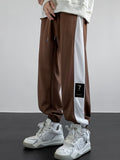 kkboxly  Chic Color Block Joggers, Men's Casual Stretch Waist Drawstring Sports Pants Sweatpants