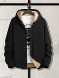 kkboxly  Warm Fleece Hooded Jacket, Men's Casual Medium Stretch Button Up Jacket Coat For Fall Winter