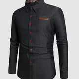 kkboxly  Casual Denim Button Up Shirt, Men's Clothes For Spring And Fall