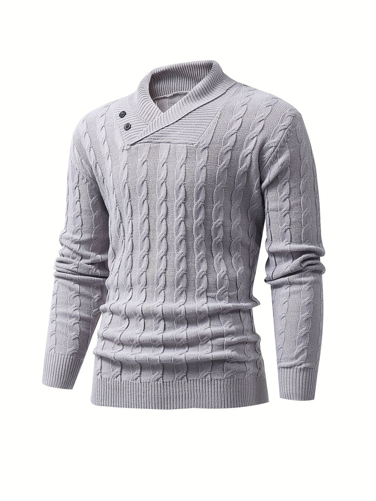 kkboxly  All Match Knitted Shawl Collar Sweater, Men's Casual Warm High Stretchy Pullover Sweater For Fall Winter
