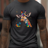 kkboxly Giraffe And Puzzle Pieces Print T Shirt, Tees For Men, Casual Short Sleeve T-shirt For Summer