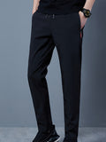 kkboxly Men's Casual Solid Color Pants Slightly Stretch Sports Pants For Spring Summer, Drawstring Sweat Pants With Zipper For Males