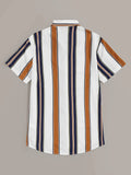 kkboxly  Stylish Stripe Pattern Color Block Men's Casual Short Sleeve Shirt For Summer, Men's Outfits