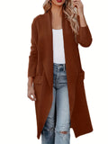 kkboxly  Solid Pocket Open Front Cardigan, Casual Long Sleeve Lapel Cardigan, Women's Clothing