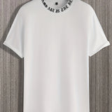 kkboxly  Men's Letter Ring Print Trendy T-shirt, Crew Neck Short Sleeve Tops, Graphic Tee Men's Clothes Summer, Men's Outfits