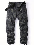 kkboxly  Men's Kpop Trendy Ankle Tie Multi Pockets Camouflage Workwear Trousers,Suitable For Spring And Autumn, Suitable For Outdoor, Suitable For Camping