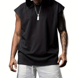 kkboxly Plus Size Men's Running Fitness Sports Sleeveless Hoodie, Light And Breathable, Loose Short -Sleeved Sports And Leisure Fashion New Models