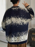 kkboxly  Plus Size Men's Knit Floral Pattern Sweater For Spring/autumn/winter, Men's Oversized Loose Fit Pullover Sweater For Males, Men's Clothing