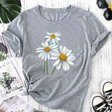 kkboxly  Cute Daisy Print T-Shirt, Short Sleeve Crew Neck Casual Top For All Season, Women's Clothing