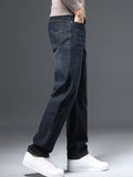 kkboxly  Men's Casual Regular Straight Leg Pants, Chic Semi-formal Jeans For Business