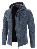 kkboxly  Two Sizes Smaller, Men's Fleece Hooded Knitted Cardigan, Autumn And Winter Solid Color Fashion Sweater Best Sellers