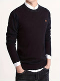 kkboxly Solid Knitted Cable Cotton Sweater, Men's Casual Warm Slightly Stretch Crew Neck Pullover Sweater For Men Fall Winter