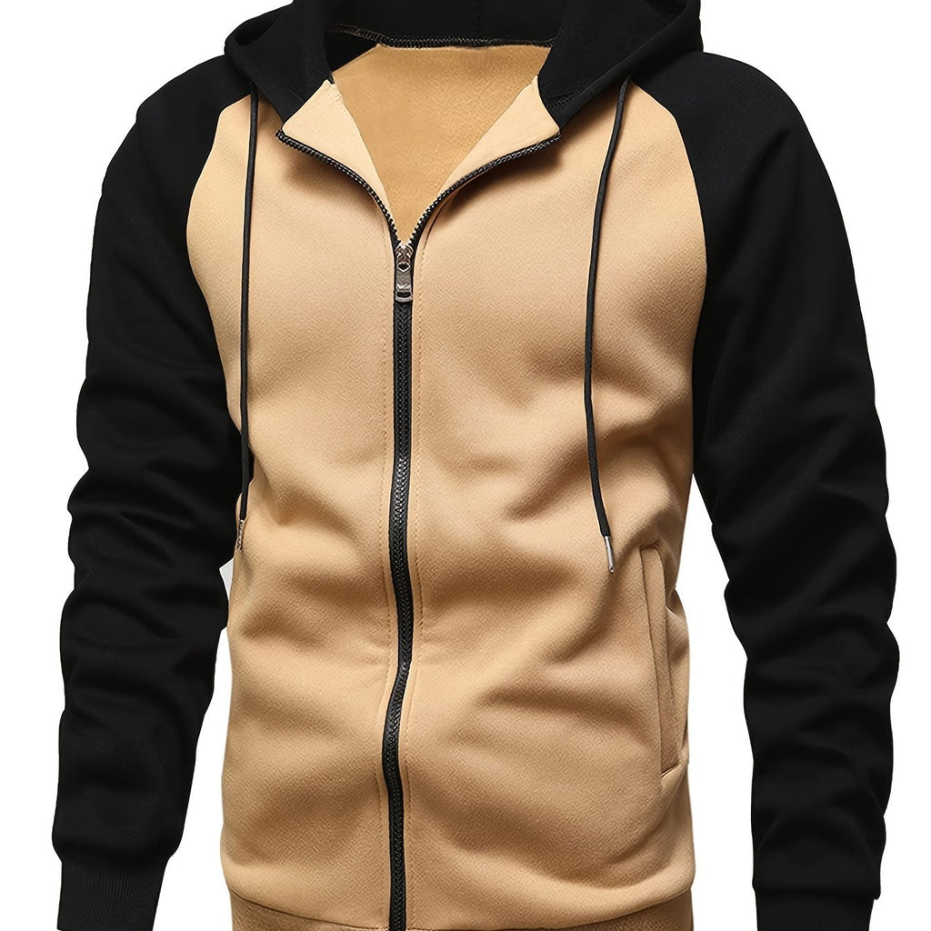 kkboxly  Men's Novelty Color Block Pullover Fleece Hoodie, Casual Hooded Sweatshirts Full Zip Jacket With Pocket