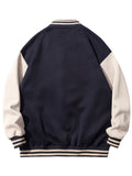 kkboxly  Warm Letter Print Star Pattern Embroidery Varsity Jacket, Men's Casual Color Block Button Up Jacket For Spring Fall School Baseball