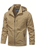 kkboxly  Men's Fall/Winter Casual Lightweight Waterproof Windbreaker Hooded Jacket With Zipped Pockets
