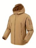 kkboxly  Men's Casual Hooded Warm Soft Shell Waterproof Windbreaker Jacket Coat Regular Fit Coat For Winter Autumn Outdoors Hiking