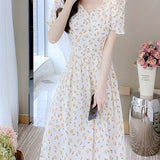 kkboxly  Floral Print Ruffle Hem Dress, Elegant Short Sleeve Dress, Women's Clothing