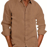 kkboxly  Plus Size Men's Elegant Mature Long Sleeve Shirt, Trendy Oversized Slim Fit Button Up Shirt For Big & Tall Males, Men's Clothing, Plus Size