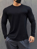 kkboxly Men's Solid Crew Neck Long Sleeve Active T-shirt Tee, Casual Comfy Shirts For Spring Summer Autumn, Men's Clothing Tops