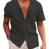 kkboxly  Men's Casual Fashion Solid Linen Shirt, Short Sleeve Shirt For Big & Tall Males, Plus Size