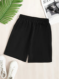 kkboxly  Women's Casual Drawstring Sports Shorts, Solid Color Elastic Waist Fashion Shorts